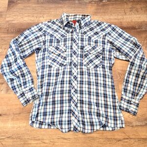 Vintage Western Men's Blue Plaid Shirt Pearl Snaps